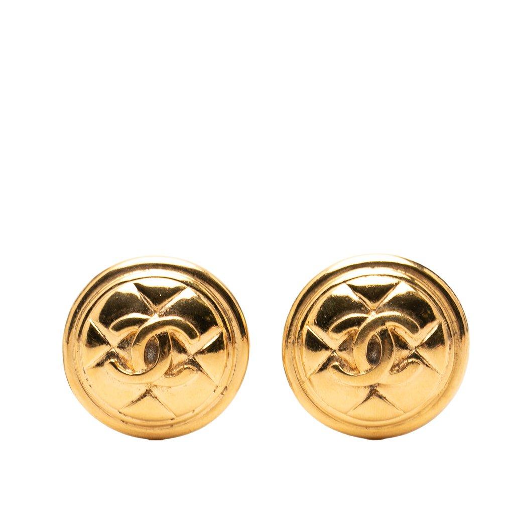 Chanel CC Gold Plated Quilted Round Clip On Earrings