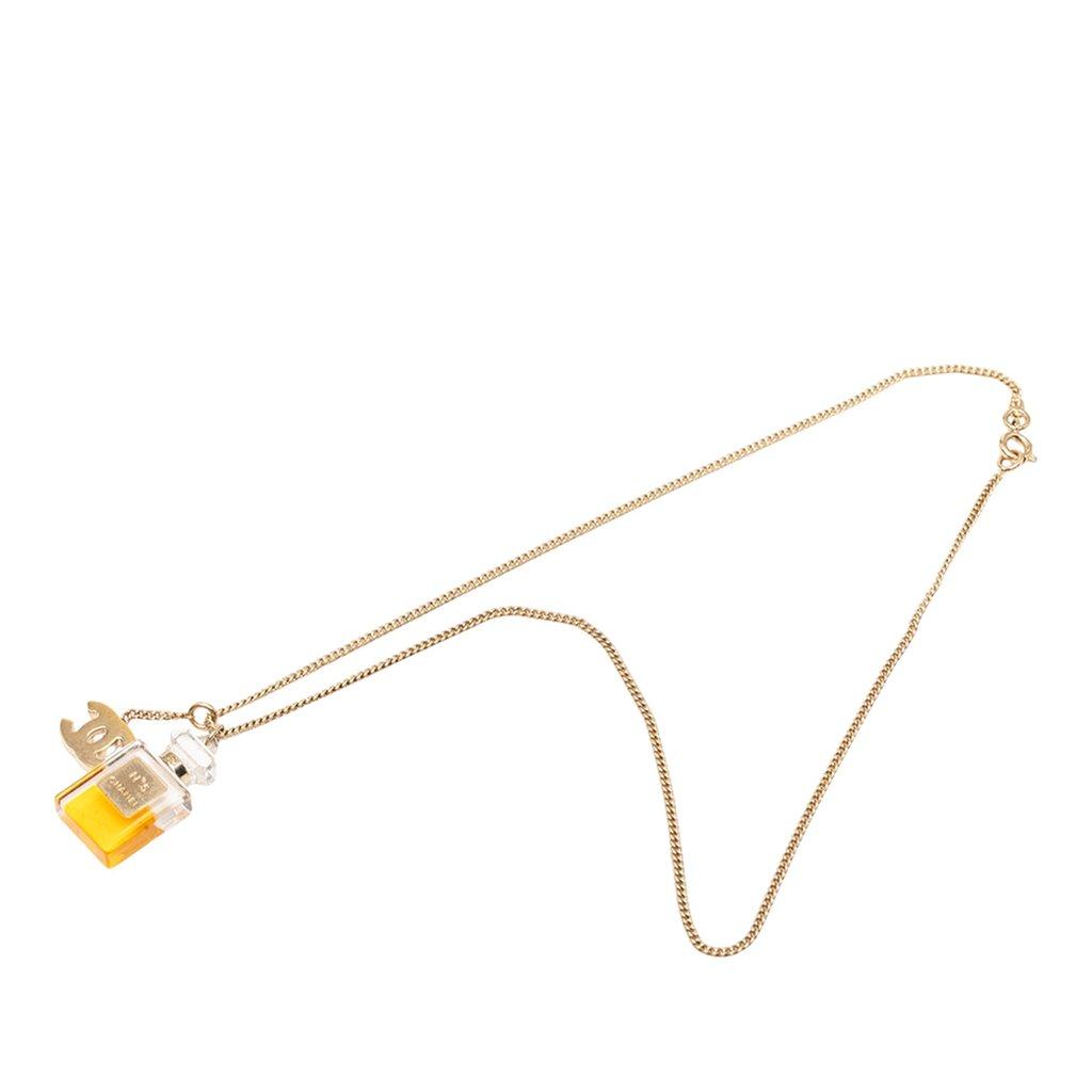 Chanel CC Gold Plated Perfume Bottle Pendant Necklace