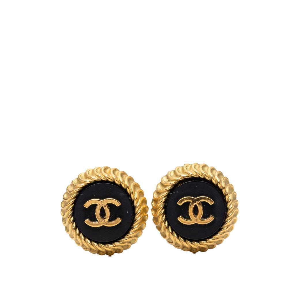 Chanel CC Gold Plated and Enamel Round Clip On Earrings