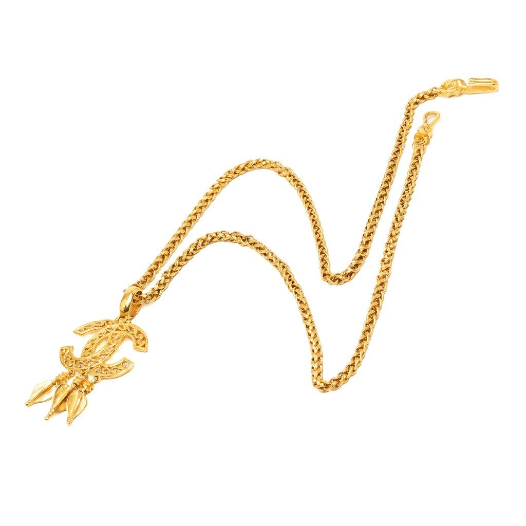 Chanel CC Gold-Plated Filigree Fringe Pendant Necklace