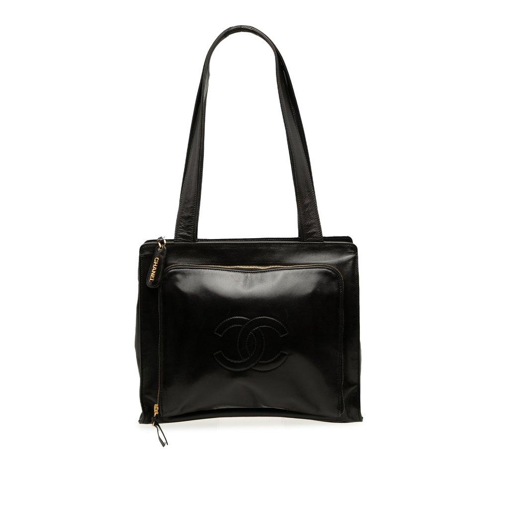 Chanel CC Lambskin Front Zip Pocket Tote