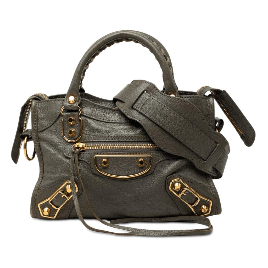 Balenciaga Mini Goatskin Motocross Classic Metallic Edge City Satchel