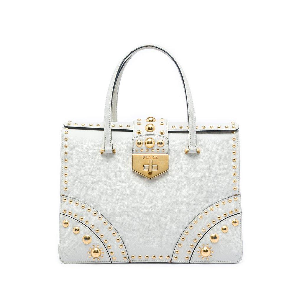 Prada Studded Saffiano Turnlock Handbag