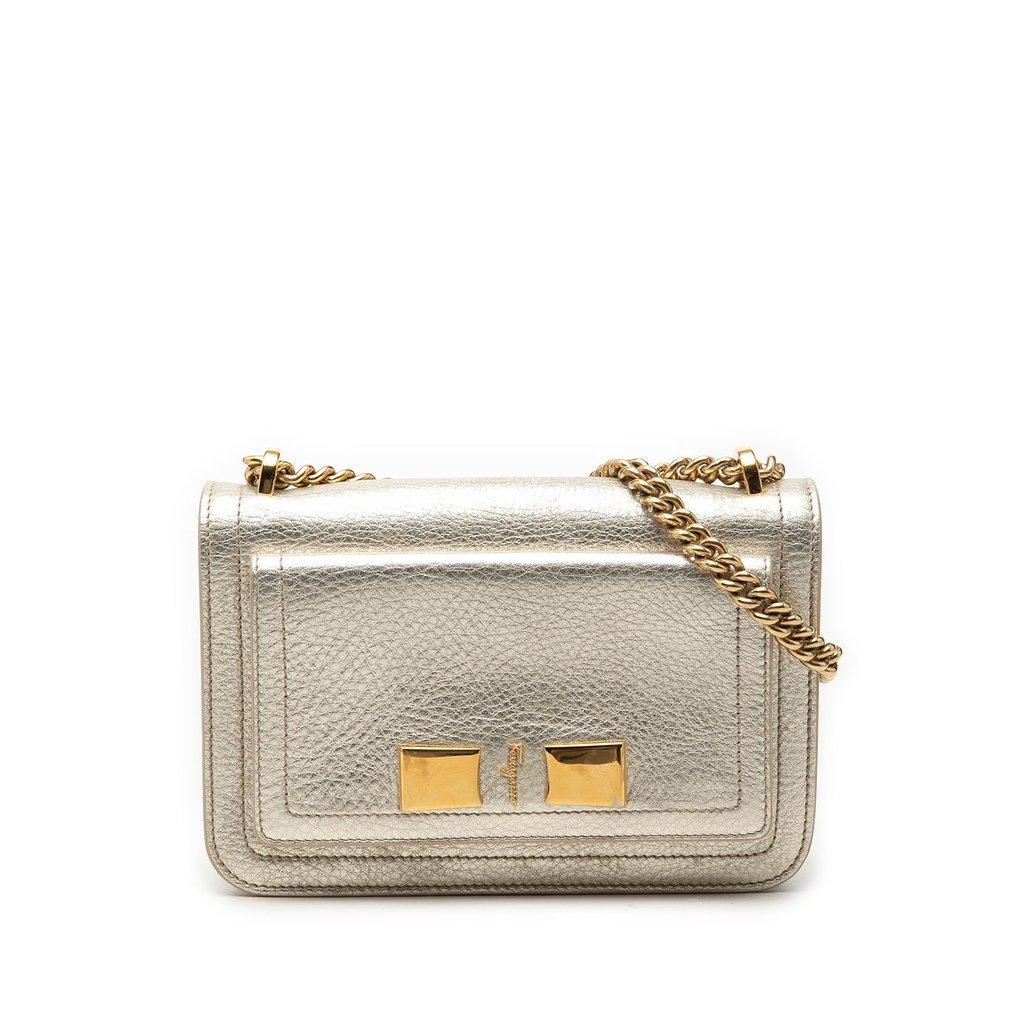 Ferragamo Small Metallic Leather Ginevra Shoulder Bag