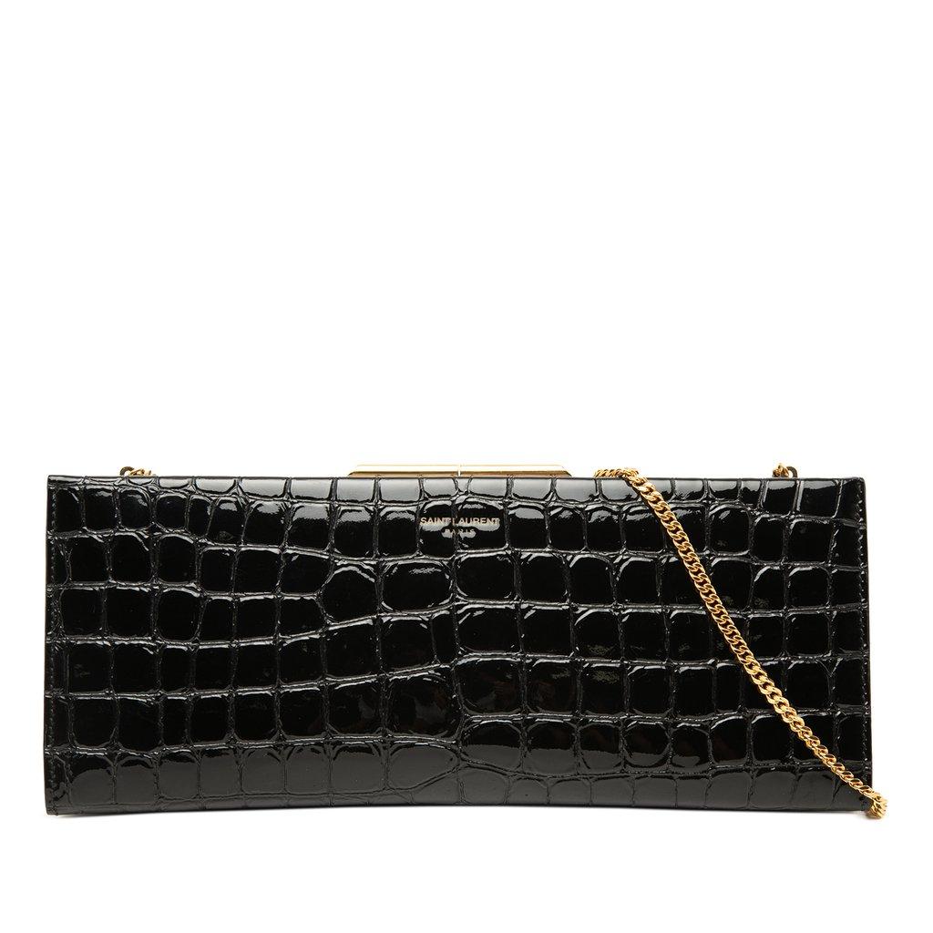 Saint Laurent Croc Embossed Patent Midnight Clutch on Chain