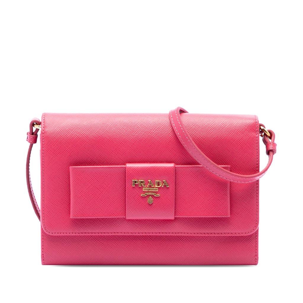 Prada Saffiano Lux Bow Wallet On Strap