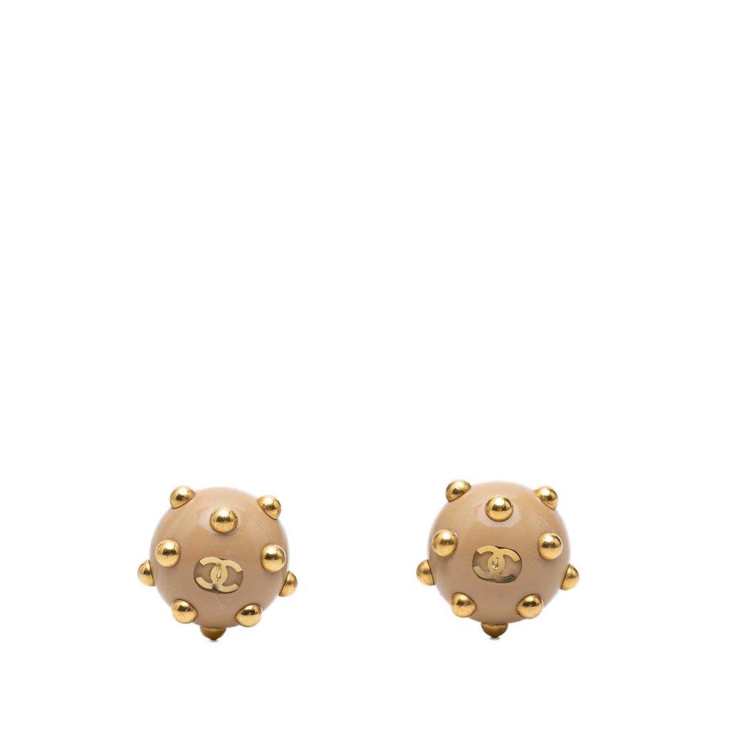 Chanel CC Resin and Gold Plated Studded Clip On Earrings
