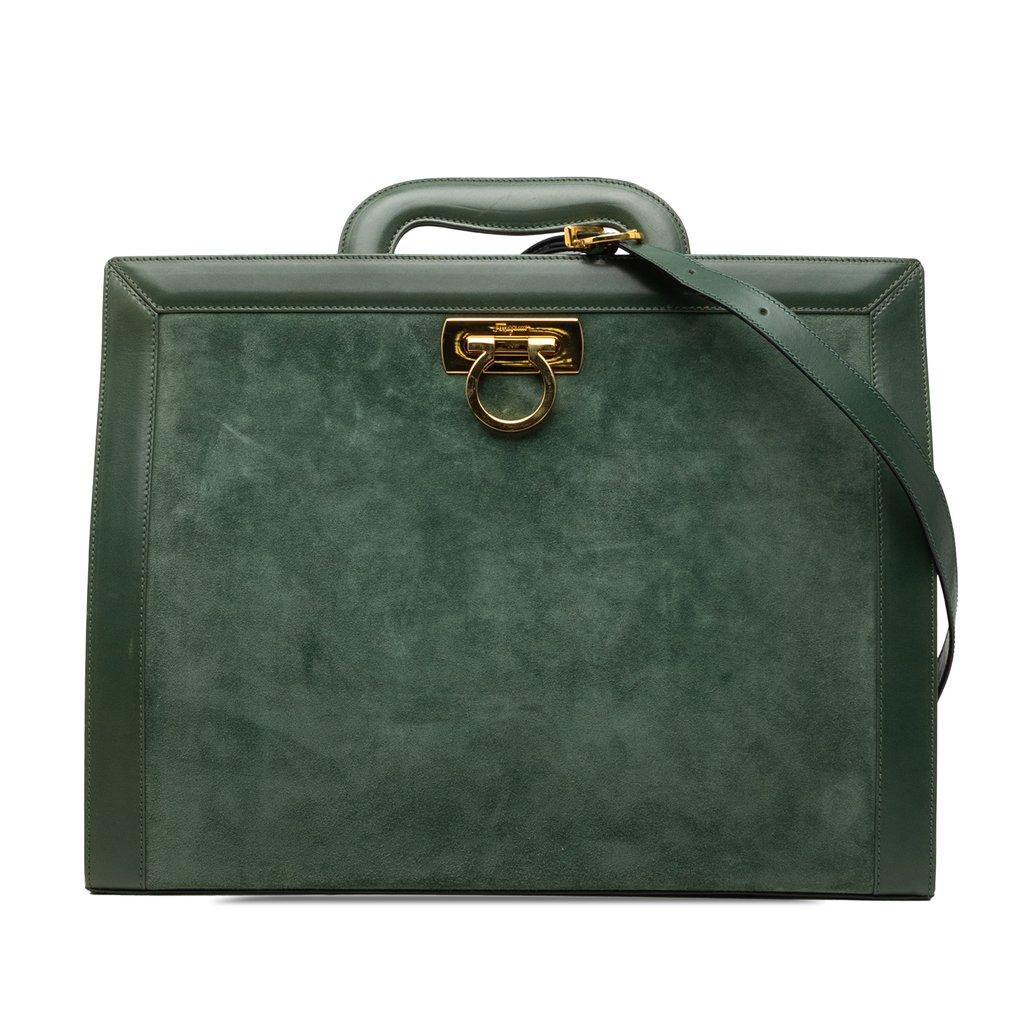 Ferragamo Suede and Leather Gancini Briefcase