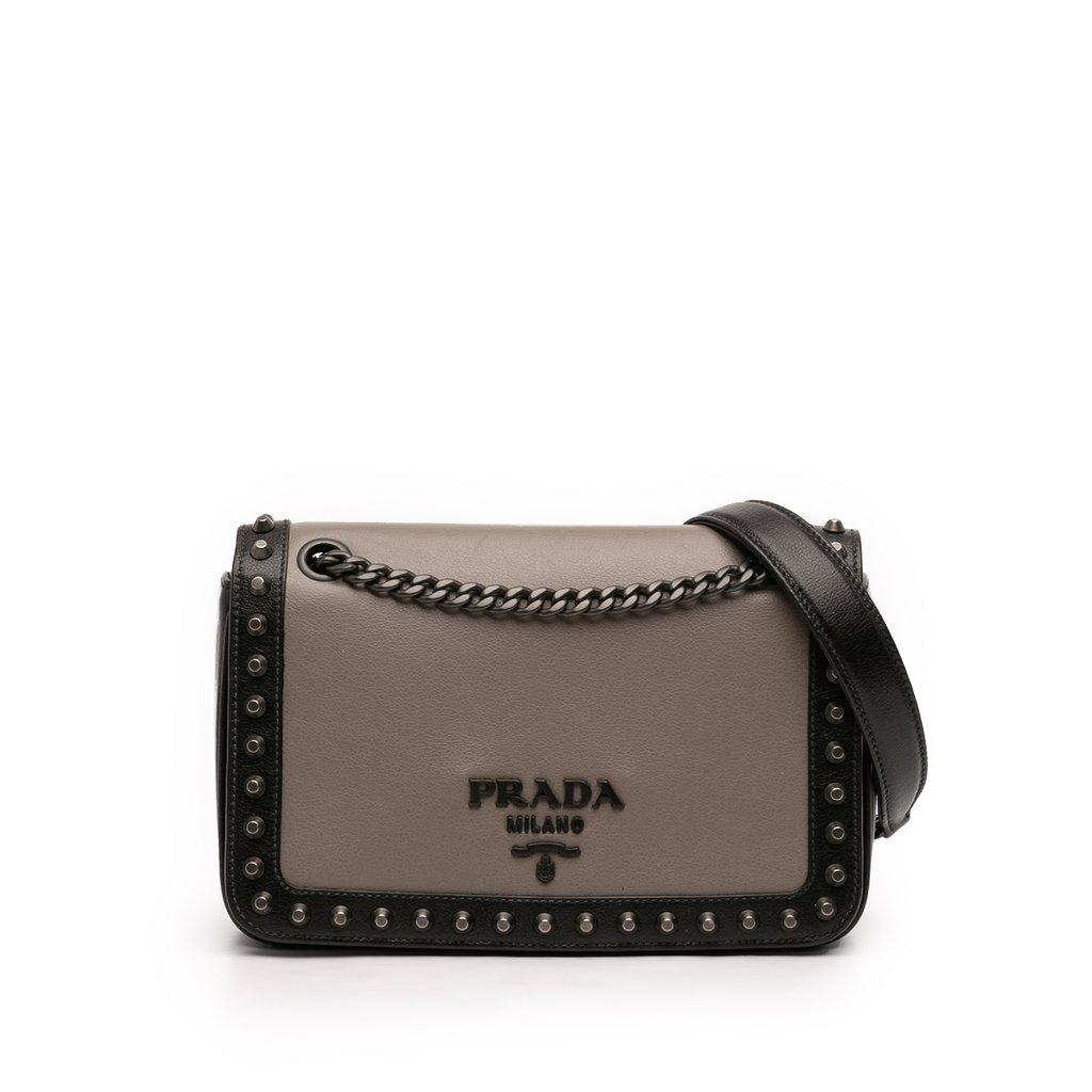 Prada Bicolor Glace Calfskin Studded Crossbody