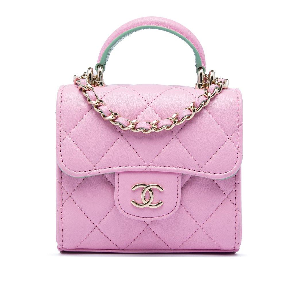 Chanel Mini CC Quilted Lambskin Top Handle Clutch with Chain