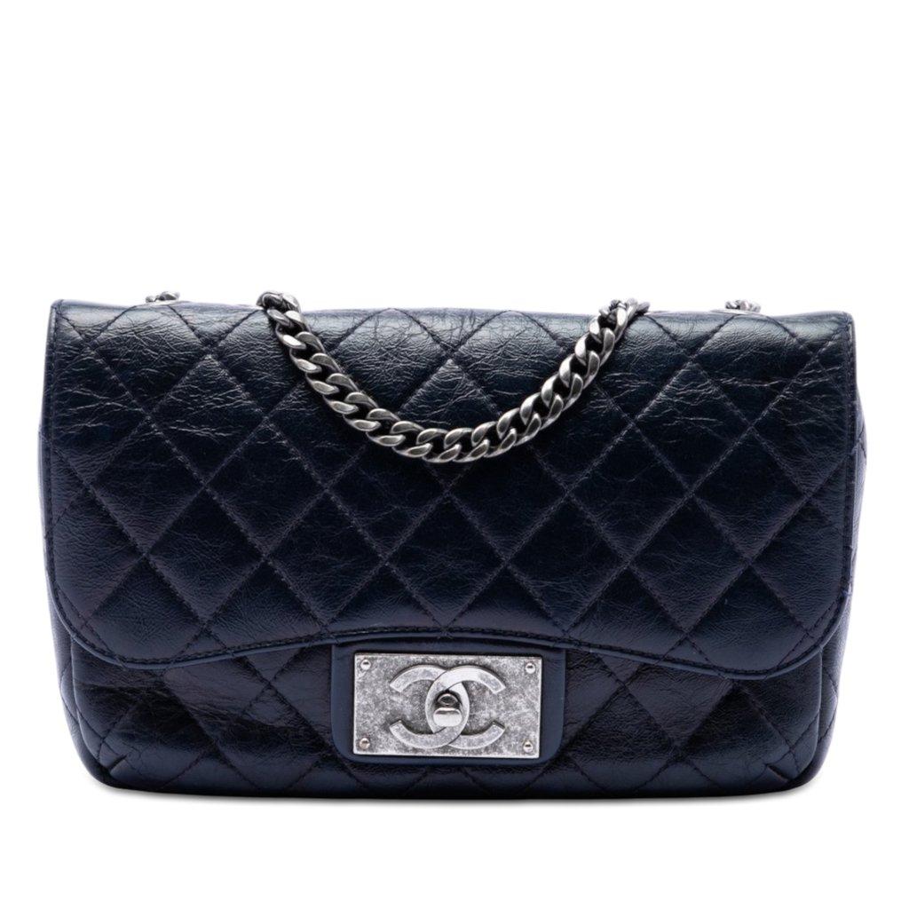 Chanel Medium Quilted Glazed Calfskin CC Plate Flap