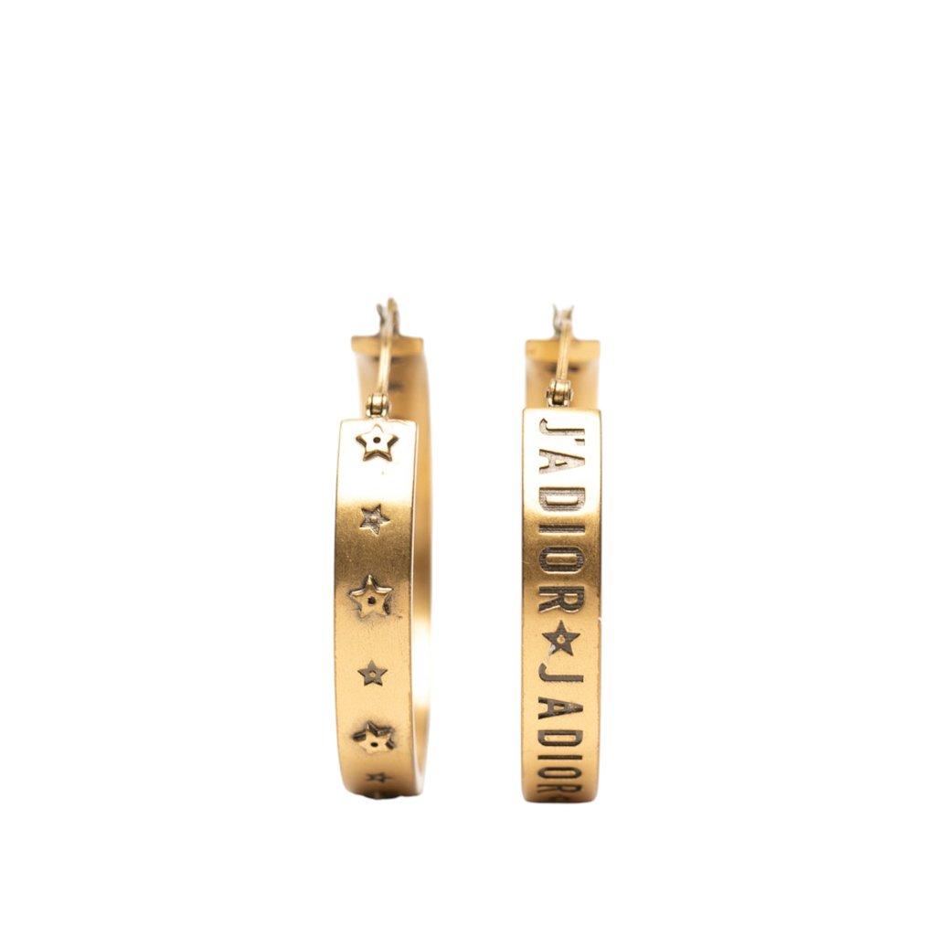 Dior Gold Plated J Adior Star Hoop Earrings