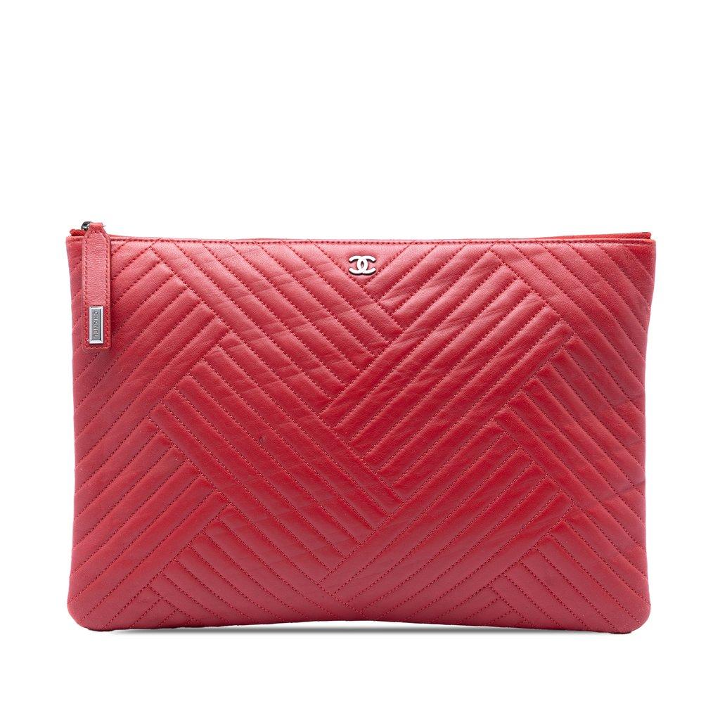 Chanel Large Diagonal Quilted Lambskin O Case Clutch
