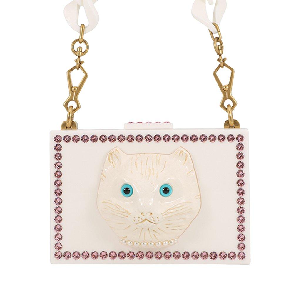 Gucci Acrylic Crystal Cat Face Box Clutch On Chain