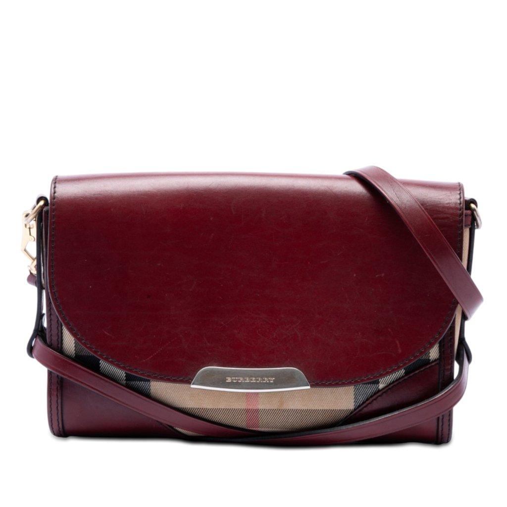 Burberry Leather and House Check Canvas Bridle Abbott Crossbody
