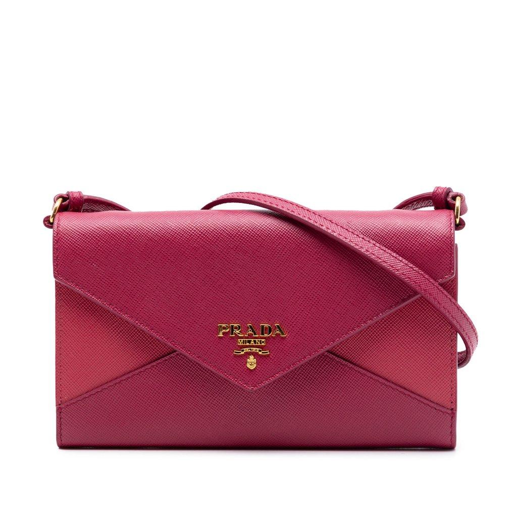 Prada Bicolor Saffiano Envelope Wallet On Strap