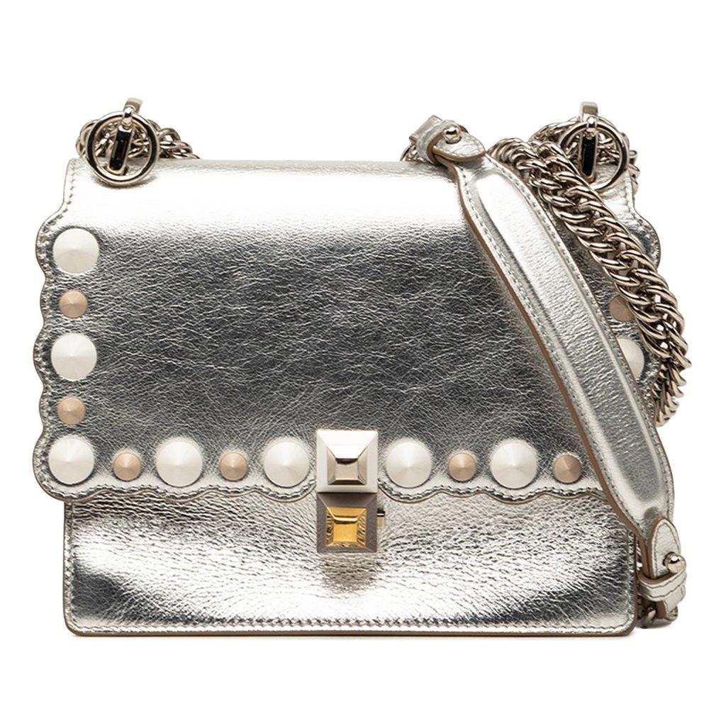 Fendi Mini Scalloped Metallic Leather and Pearls Kan I Crossbody