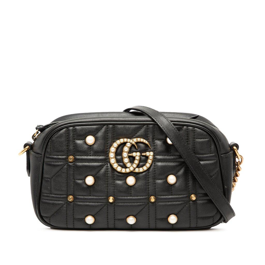 Gucci Small GG Marmont Matelasse Leather Pearl Studded Crossbody