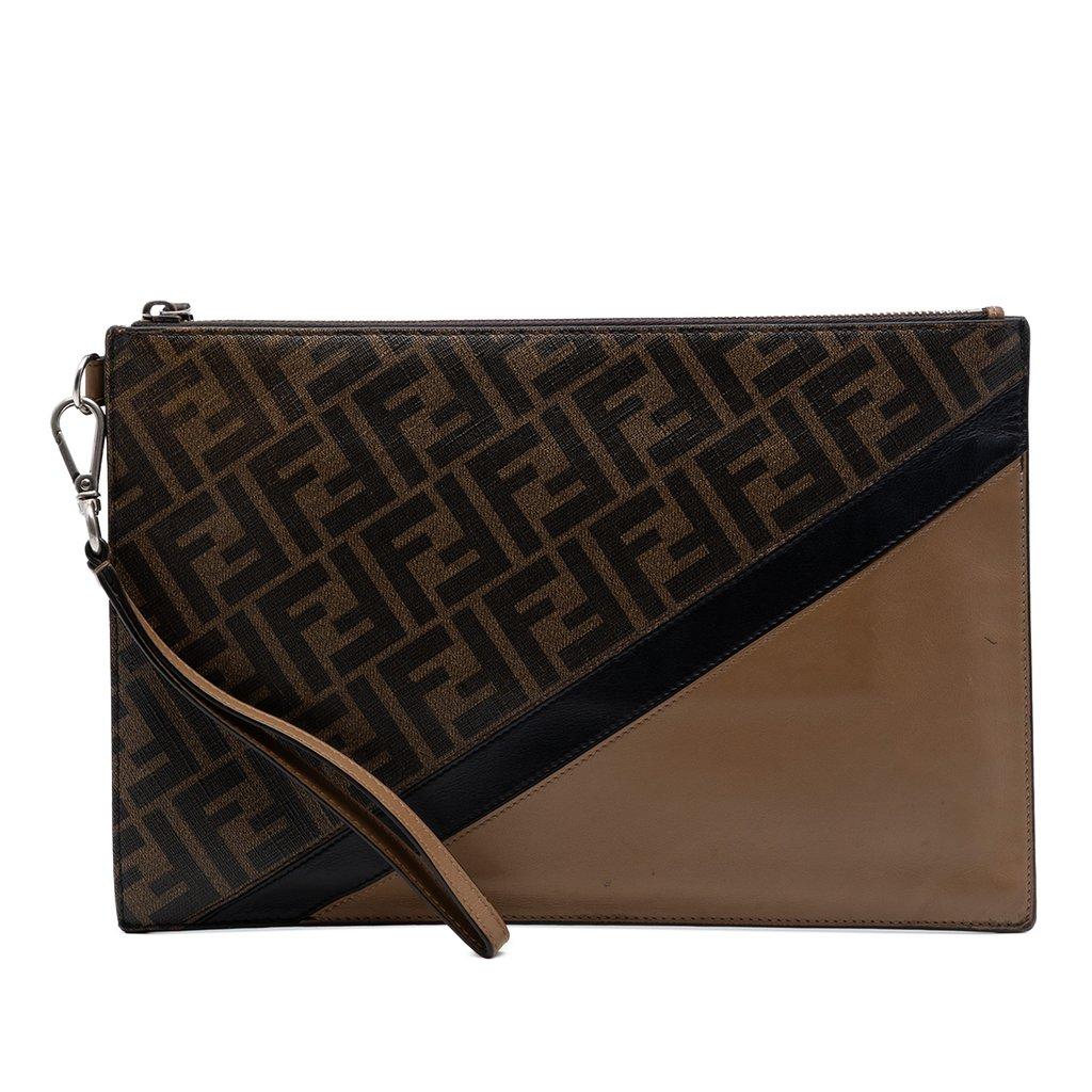 Fendi FF 1974 Coated Canvas and Leather Diagonal Clutch