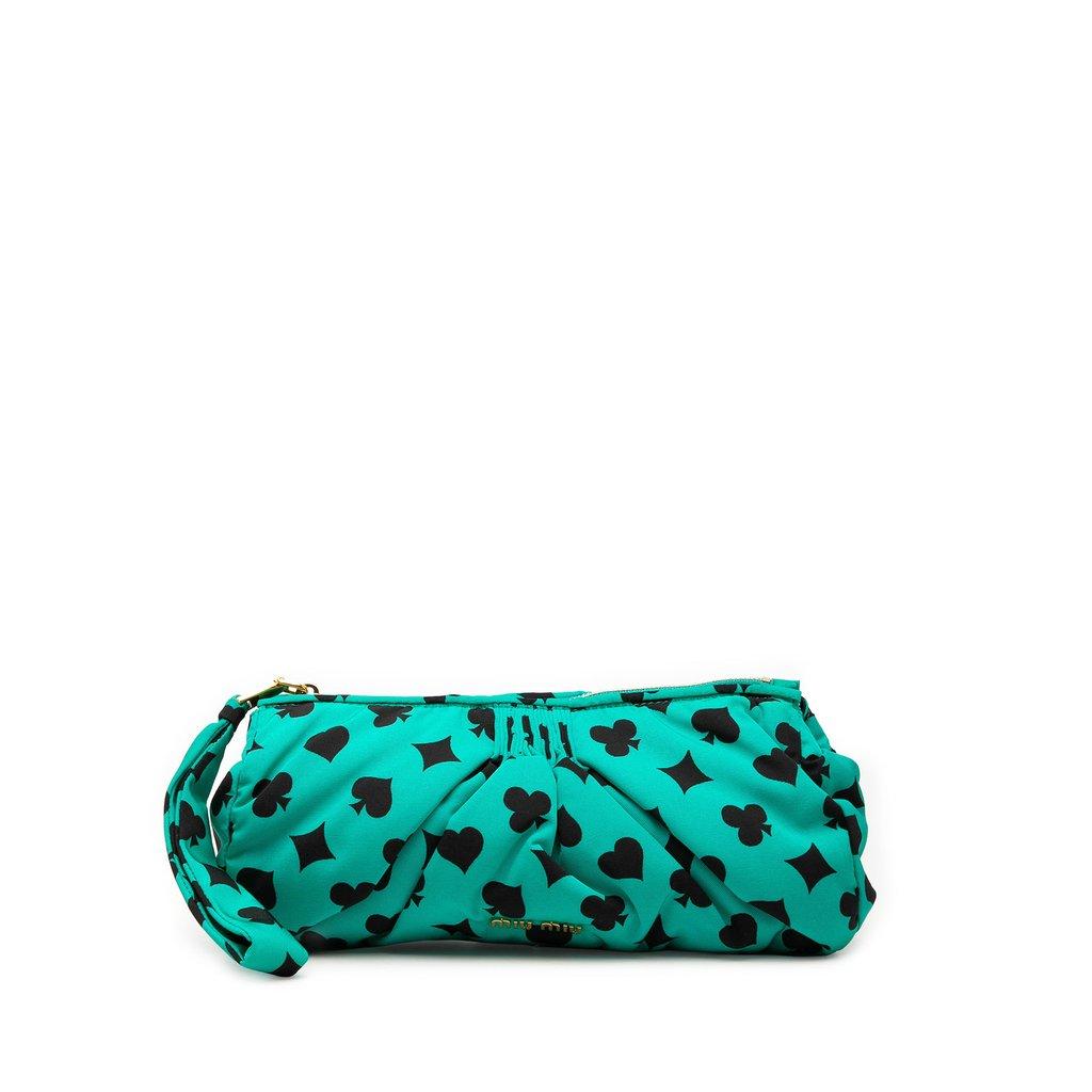 Miu Miu Pleated Nylon Playing Card Print Clutch