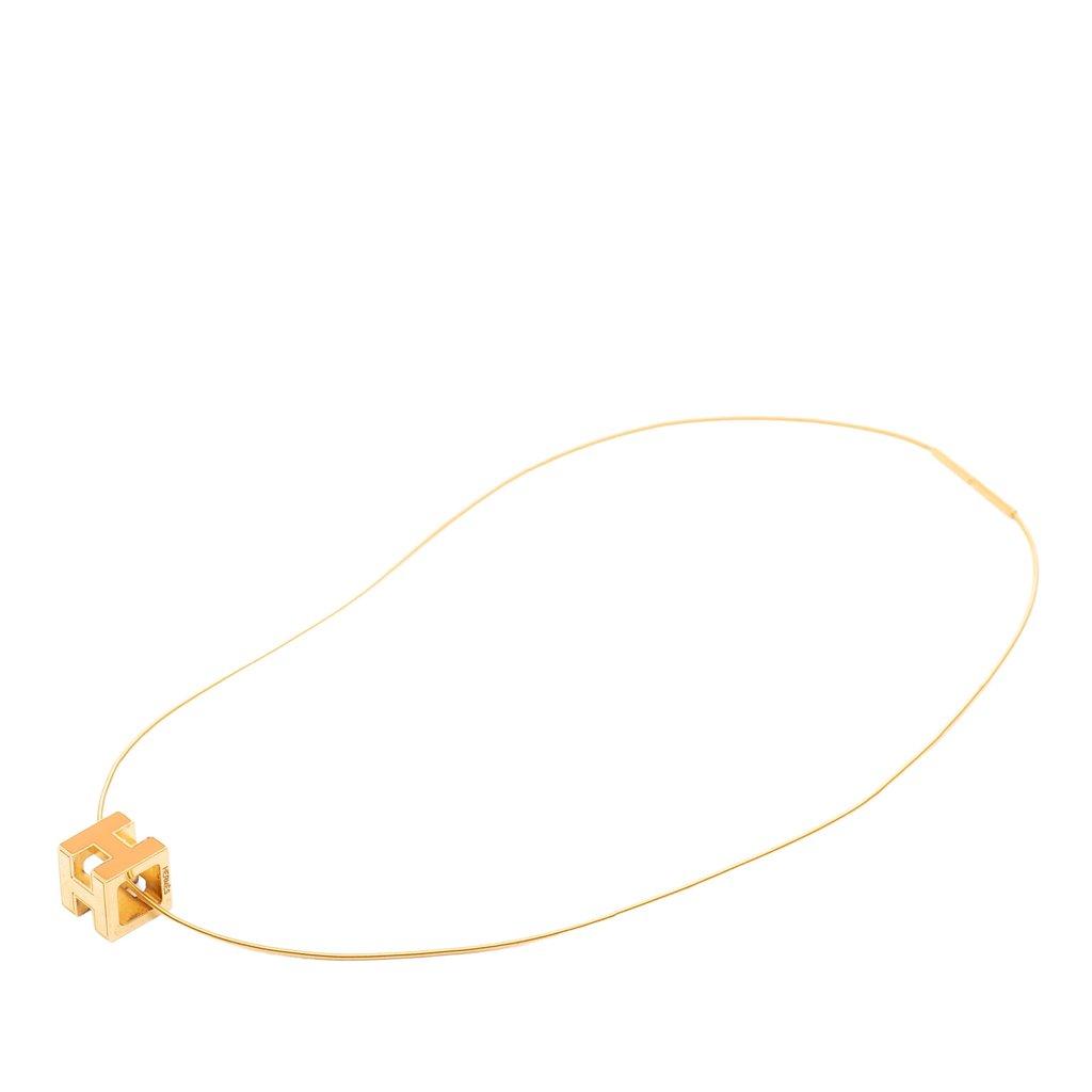 Hermès Gold Plated Lacquered Cage d H Pendant Necklace