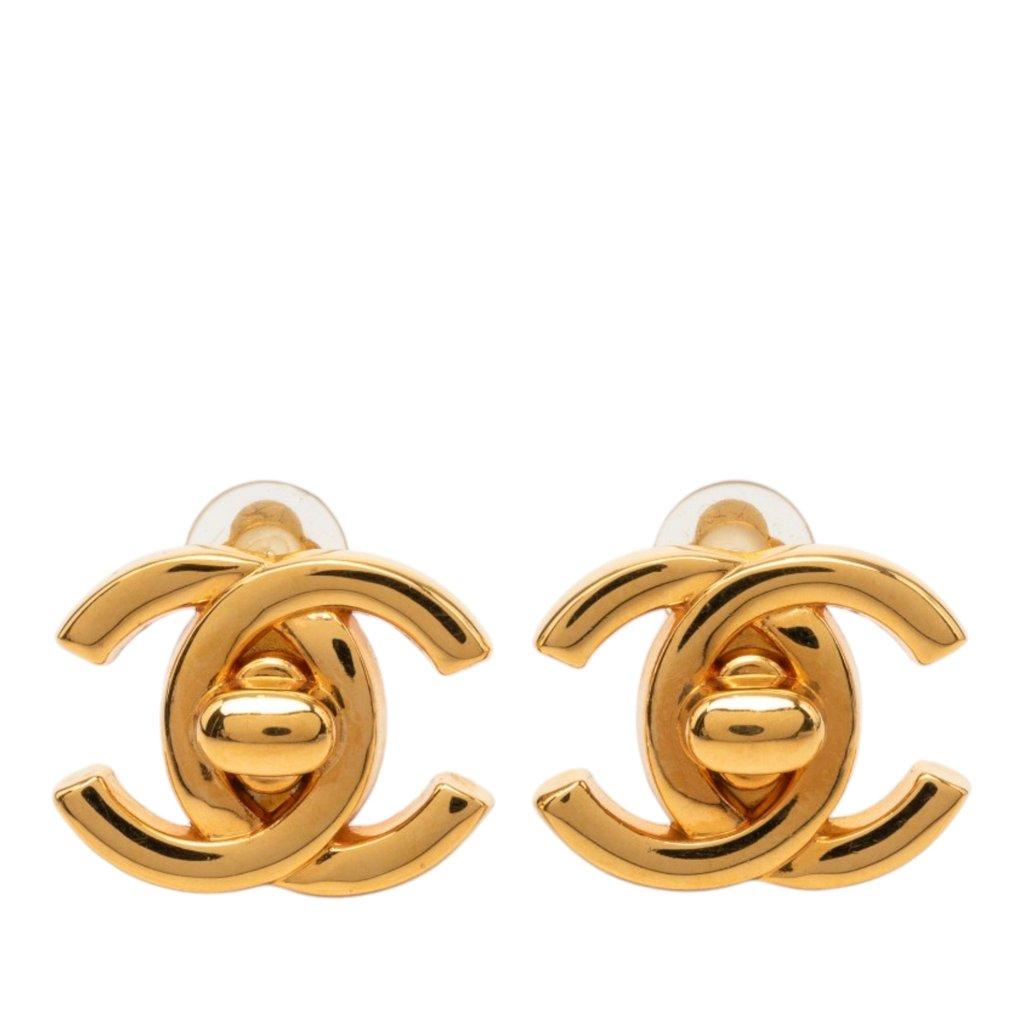 Chanel CC Gold Plated Turnlock Clip On Earrings