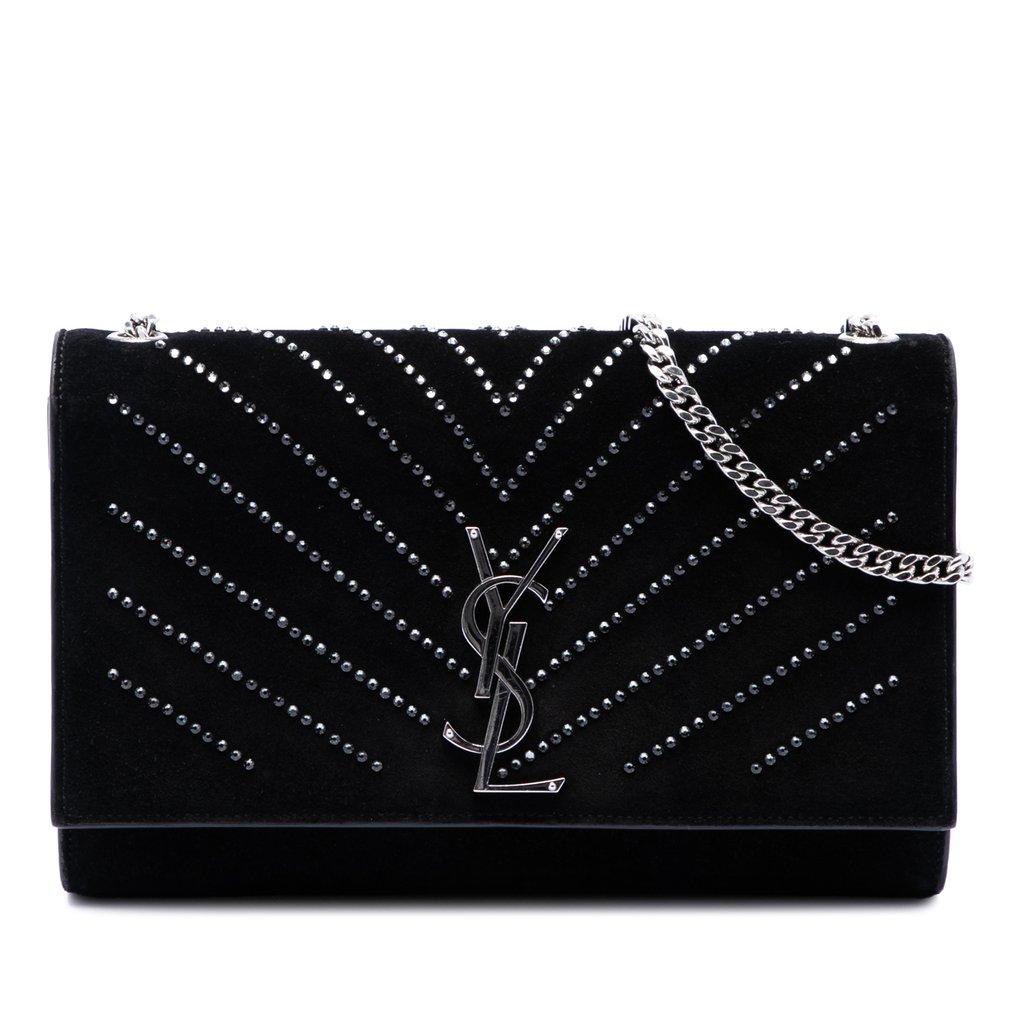 Saint Laurent Suede Crystal Monogram Kate Crossbody