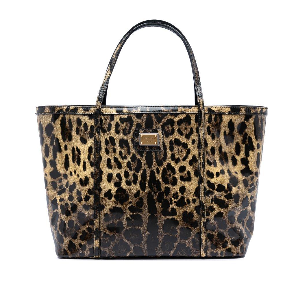 Dolce & Gabbana Leopard Printed Patent Miss Escape Tote