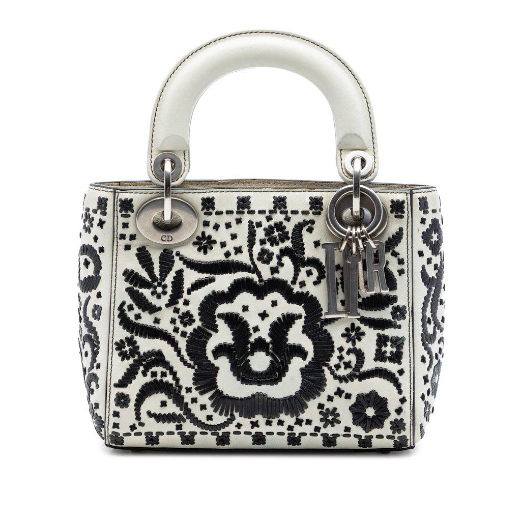 Dior Mini Calfskin Flower Embroidered Lady Dior