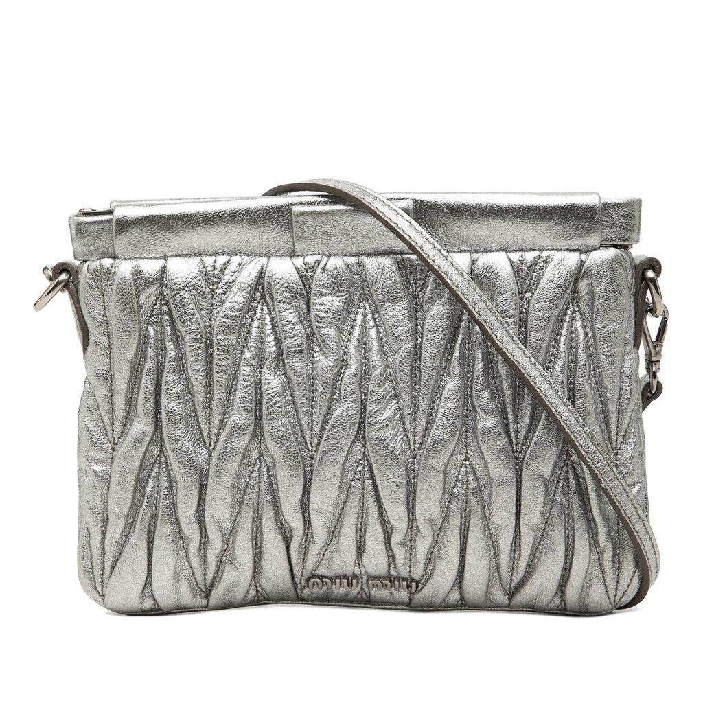 Miu Miu Matelasse Metallic Nappa Frame Clutch with Strap