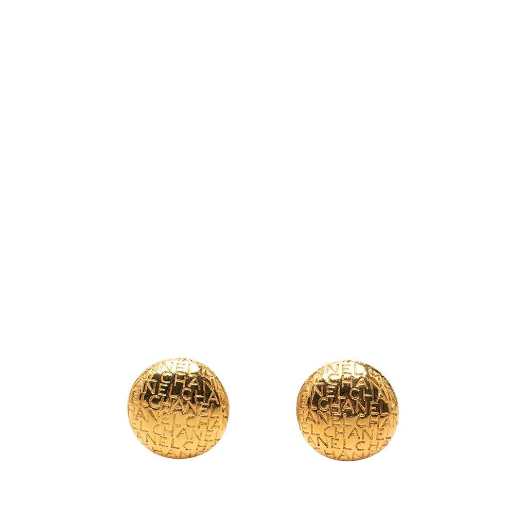 Chanel Gold Plated Logo Lettering Clip On Earrings