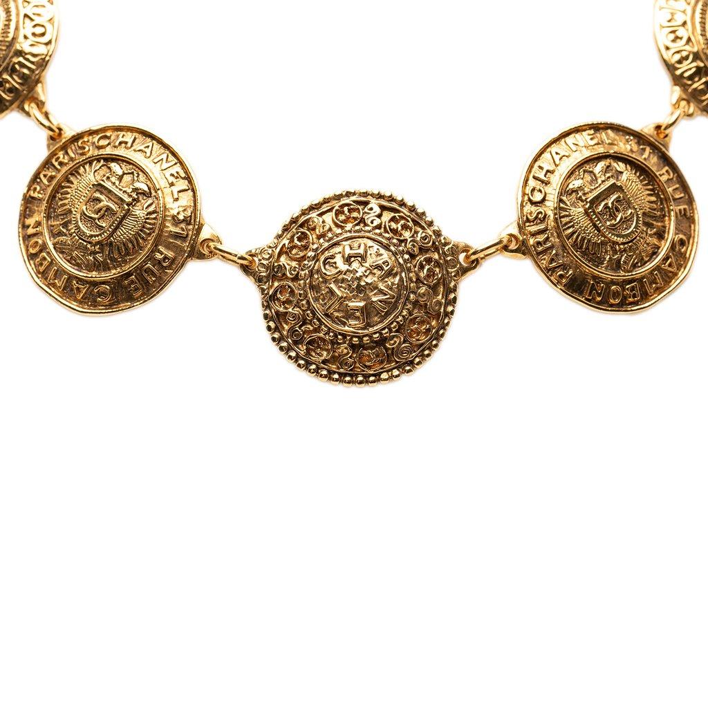 Chanel CC Gold Plated Cambon Medallion Necklace