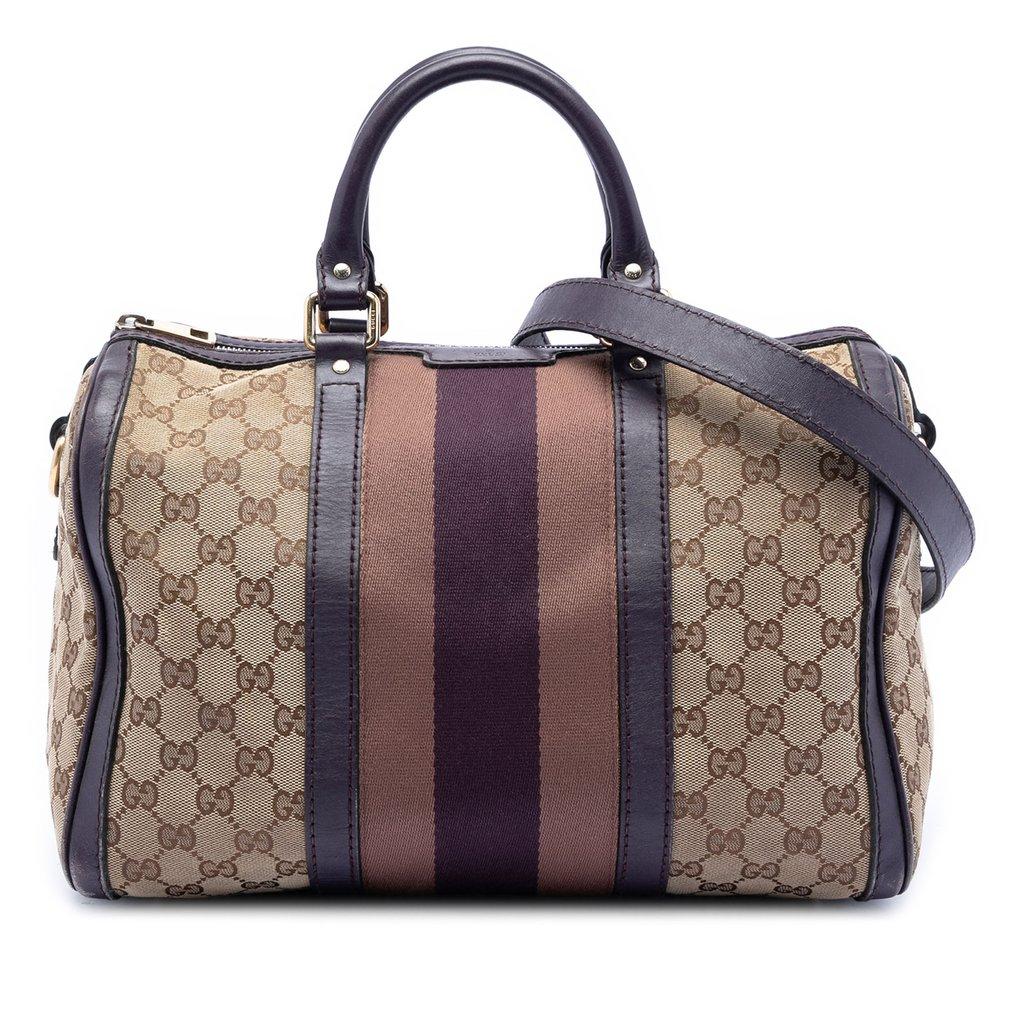 Gucci حقيبة بوسطن متوسطة الحجم من قماش GG المنسوج بتصميم ويب جوي