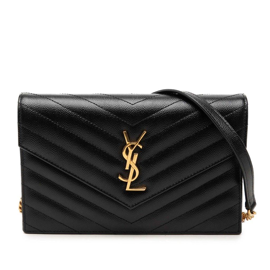 Saint Laurent Grain De Poudre Chevron Cassandre Envelope Chain Wallet