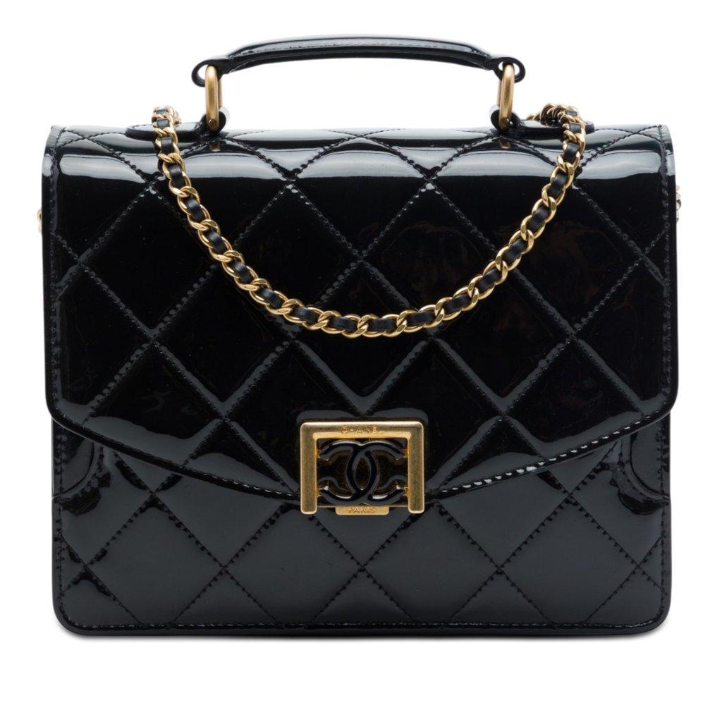 Chanel CC Quilted Patent Accordion Pushlock Top Handle Flap