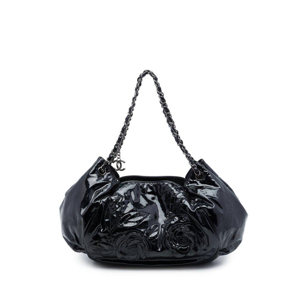Chanel Patent Accordion Camellia Tote