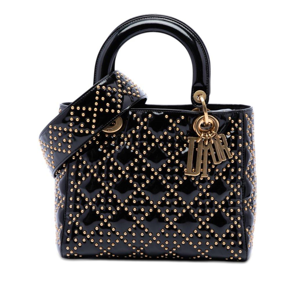 Dior Medium Patent Cannage Studded Supple Lady Dior