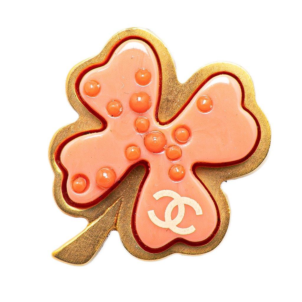 Chanel Gold Plated Resin Four Leaf Clover Brooch
