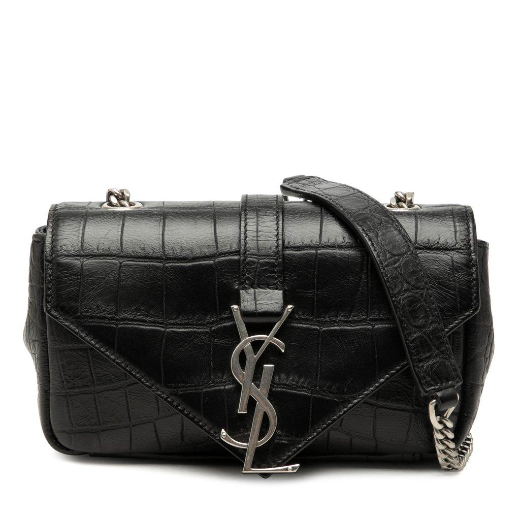 Saint Laurent Baby Croc Embossed Calfskin Classic Monogram Chain Bag