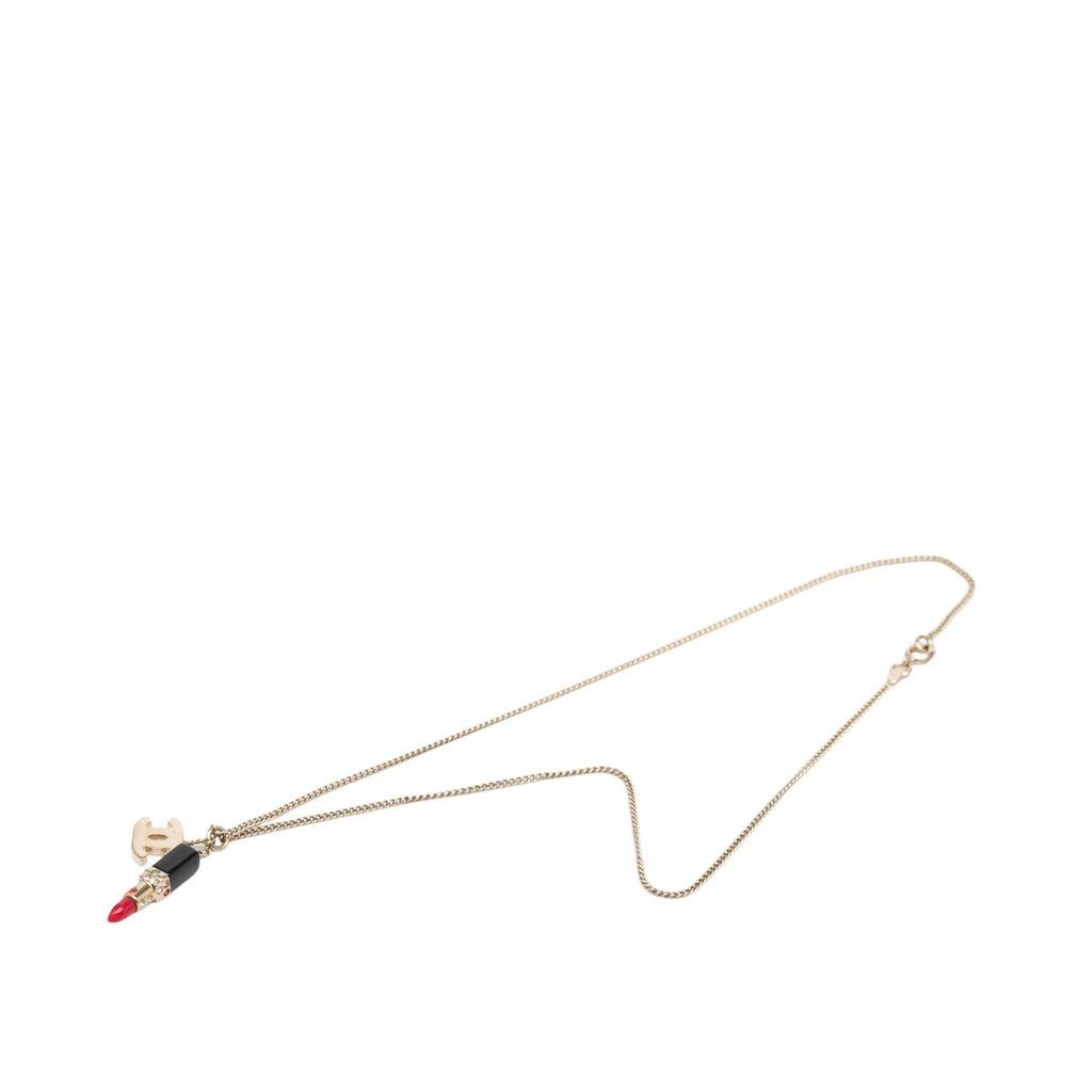 Chanel CC Gold Plated Strass Resin Lipstick Pendant Necklace