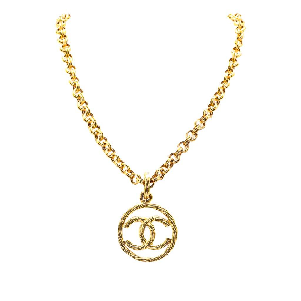 Chanel Gold Plated CC Tornado Pendant Necklace