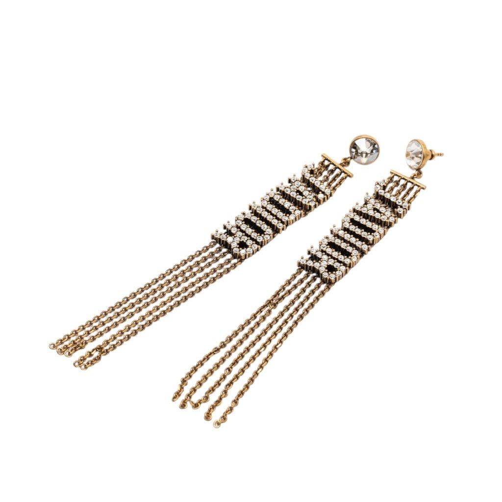 Dior أقراط متدلية مطلية بالذهب مرصعة بأحجار الراين من تصميم JAdior