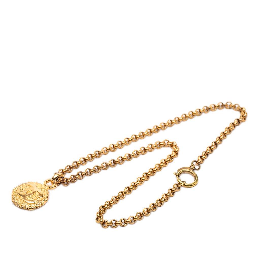 Chanel CC Gold Plated Woven Round Pendant Necklace