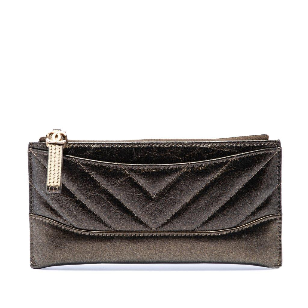 Chanel Chevron Metallic Aged Calfskin Gabrielle Zip Pouch
