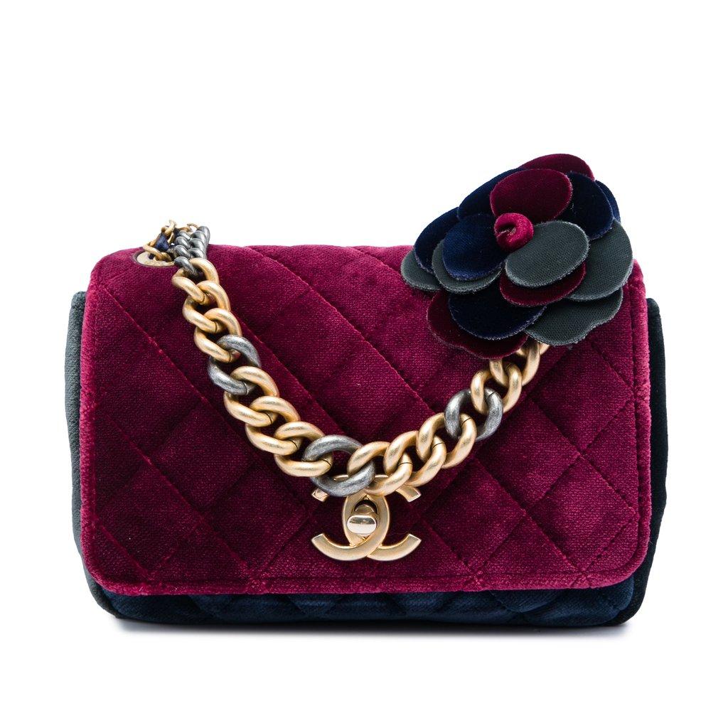Chanel Paris Cosmopolite Small Tricolor Quilted Velvet Private Affair Camellia Flap