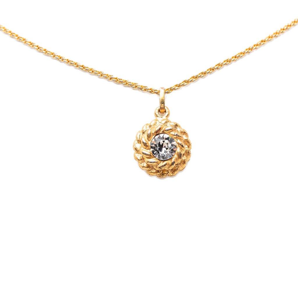Chanel Gold Plated Crystal Round Pendant Necklace