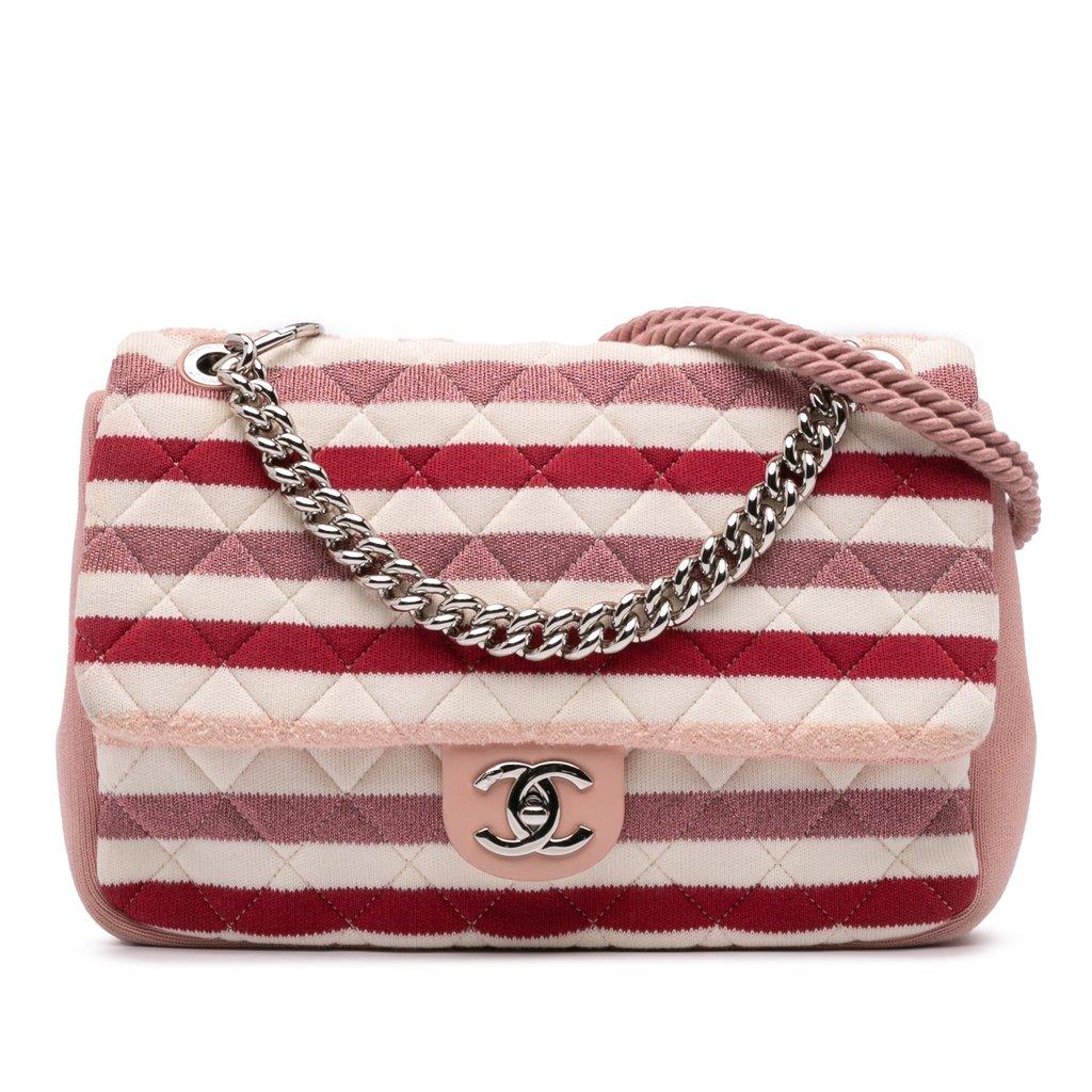 Chanel غطاء من قماش جيرسي مخطط كبير الحجم من اللباد والحبل