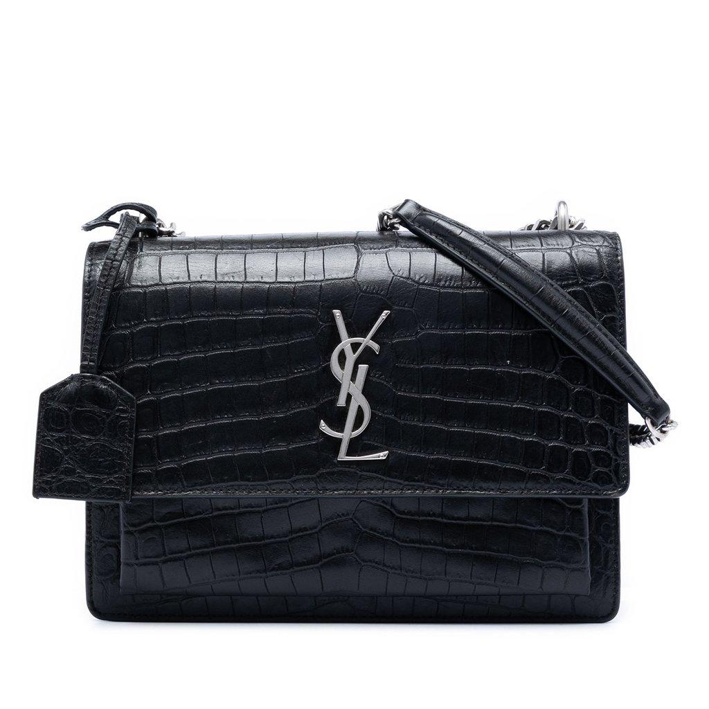 Saint Laurent Medium Croc Embossed Leather Monogram Sunset Crossbody