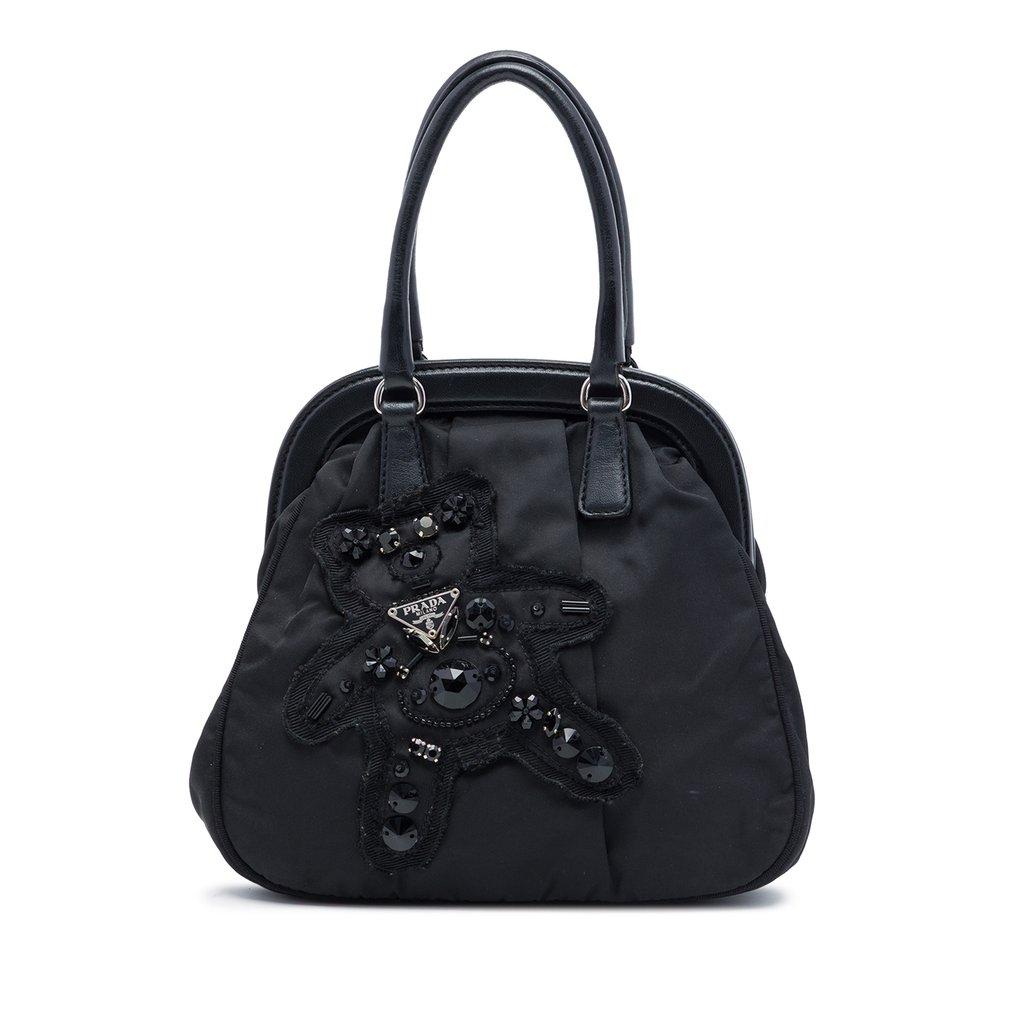 Prada Beaded Tessuto Evening Bear Frame Handbag