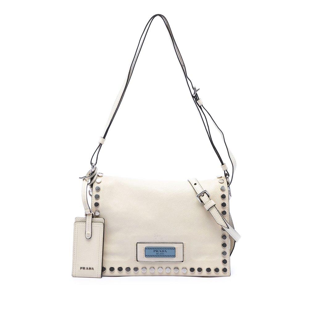 Prada Glace Calfskin Studded Etiquette Flap